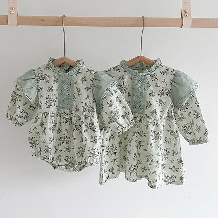 Robe florale à manches longues et col de poupée pour fille