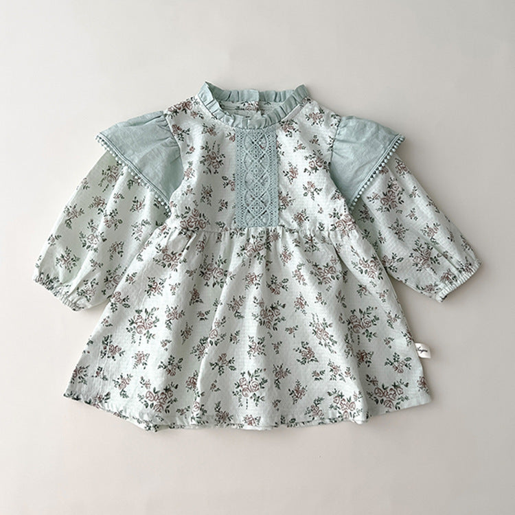 Robe florale à manches longues et col de poupée pour fille