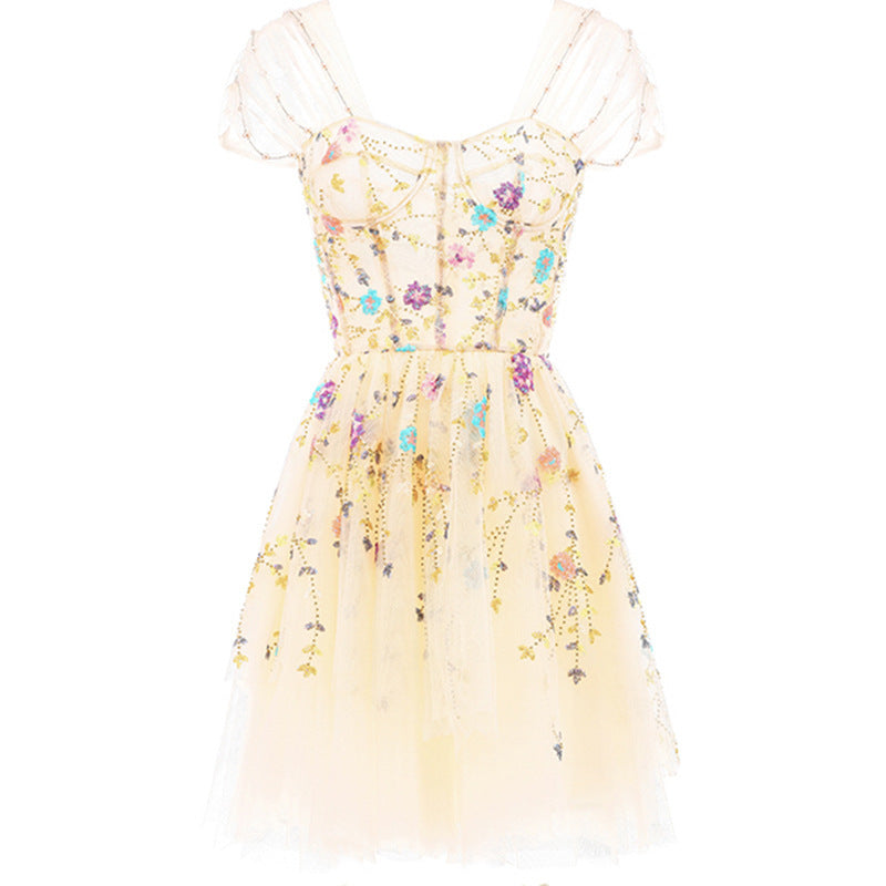 Floral Embroidered Interwoven Pearl Dress