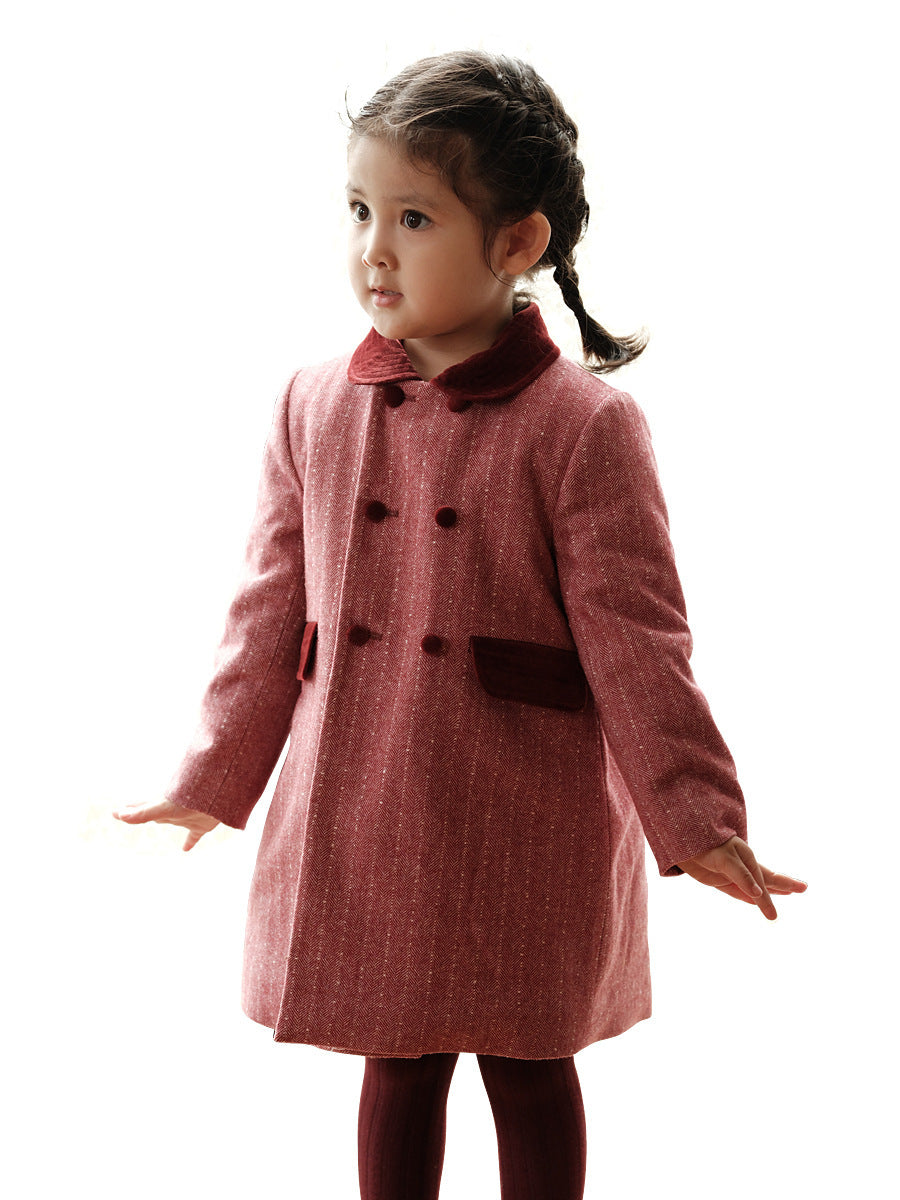 Girls' Mid-length Woolen Coat Autumn And Winter New Advanced Kids' Overcoat Wool Thick Trench Coat