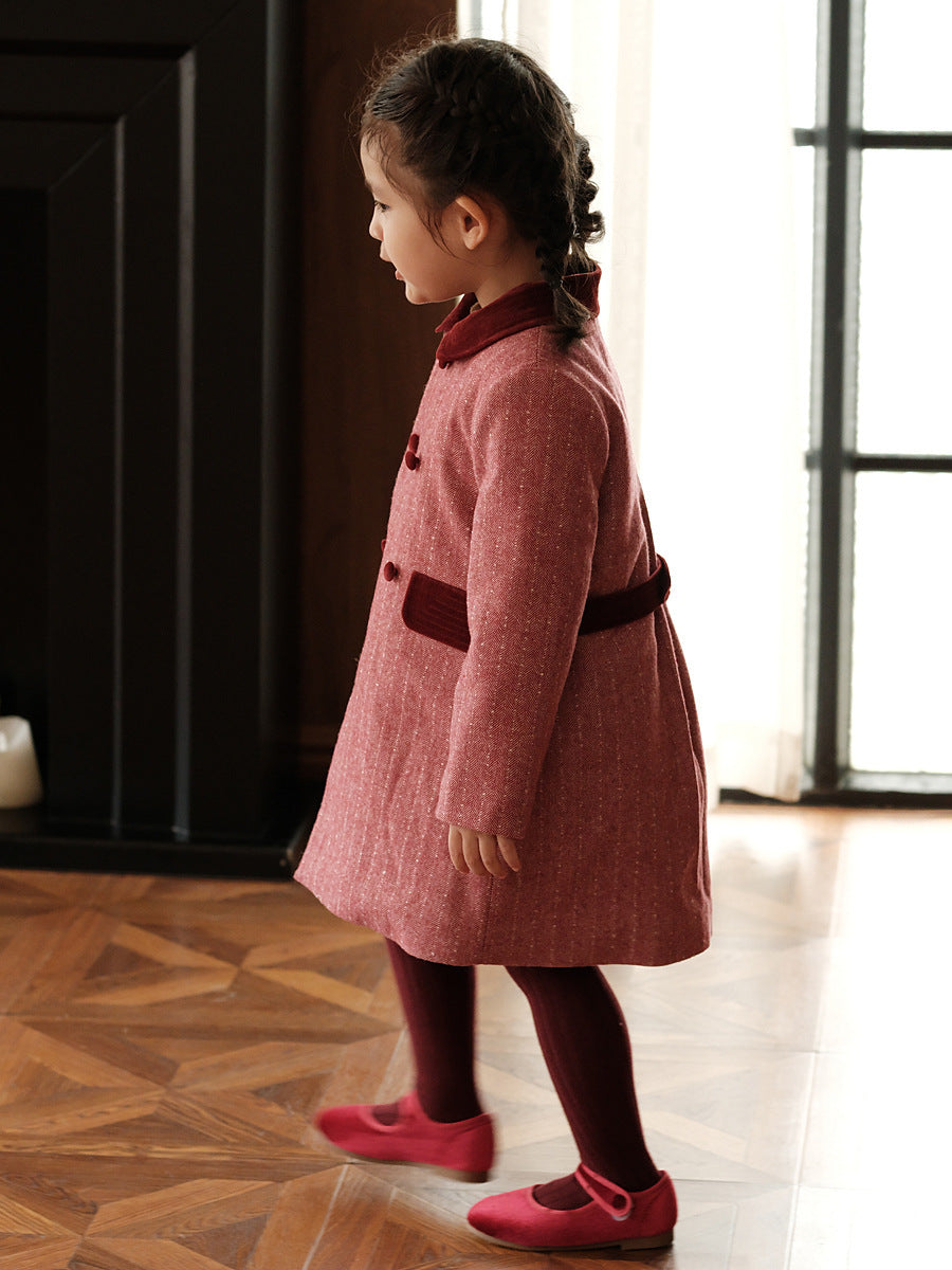 Girls' Mid-length Woolen Coat Autumn And Winter New Advanced Kids' Overcoat Wool Thick Trench Coat