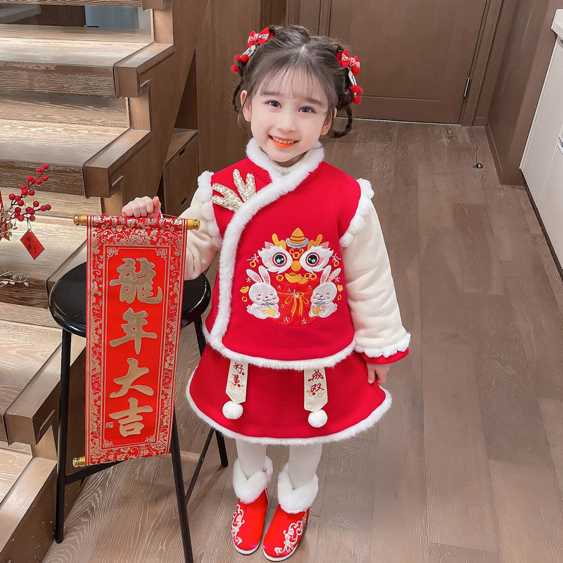 Children's Festive Celebration Chinese Style Baby Dragon New Year Clothes Suit