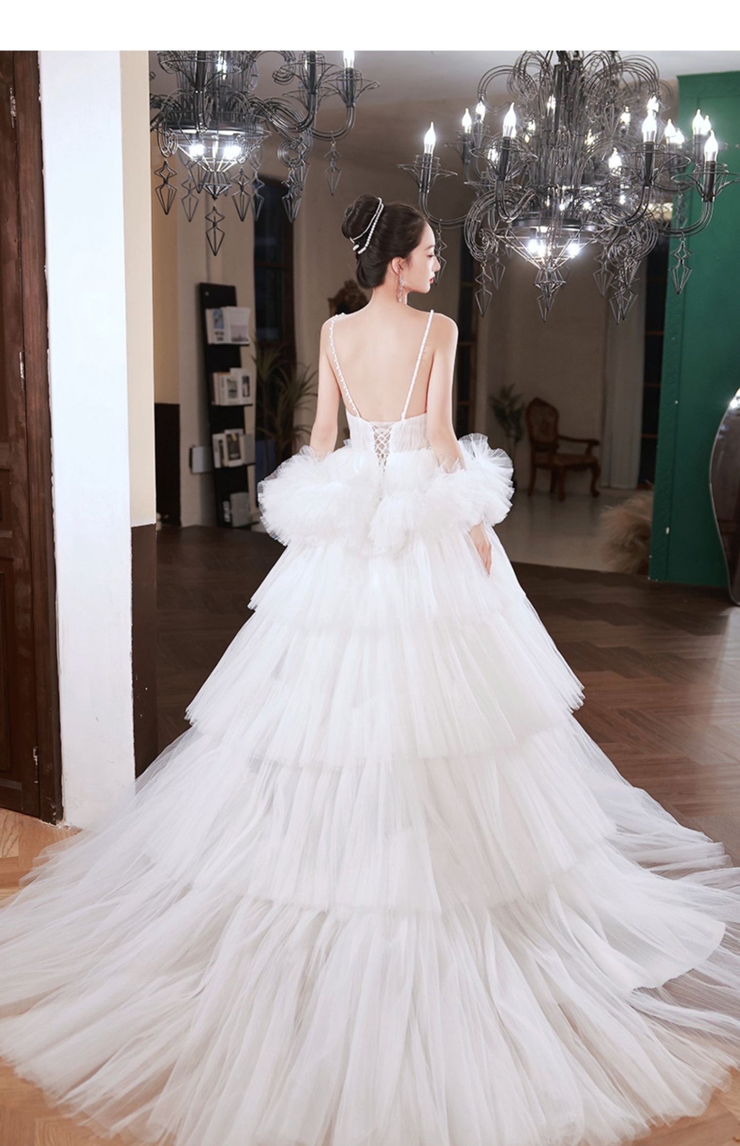 Vestido de novia ligero con tirantes blanco temperamento francés Pettiskirt