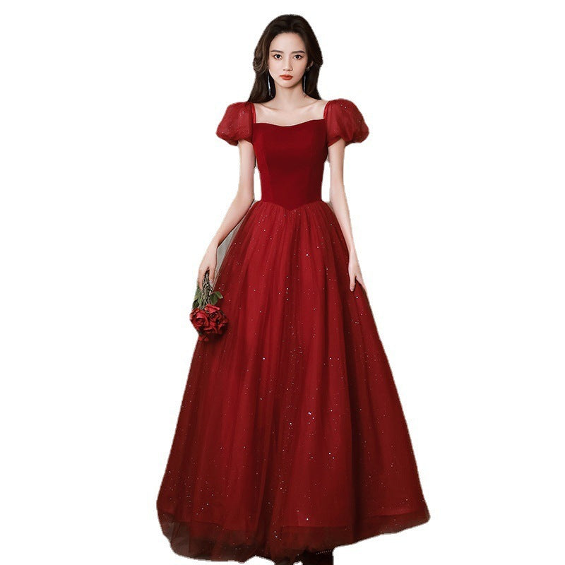 Robe Toast Robe de mariée de fiançailles rouge senior Robe de soirée pour les femmes