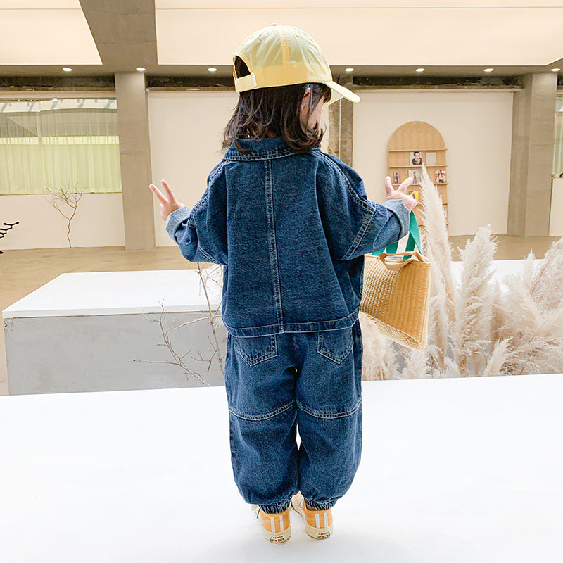 Tooling Children's Baby Spring And Autumn Denim Two-piece Suit