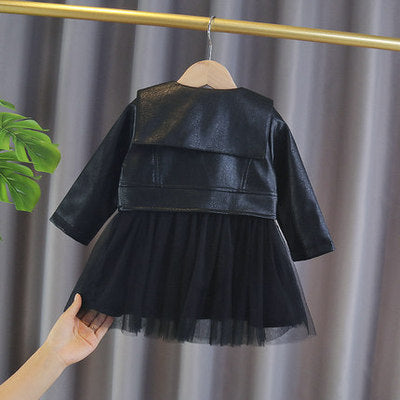 Children's Fashion Dress Top Jacket Panel Leather Jacket