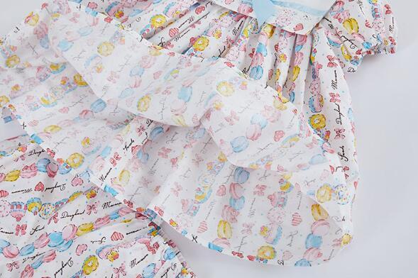 Summer New Children's Lapel Princess Dress Macaron Print Two Piece Set