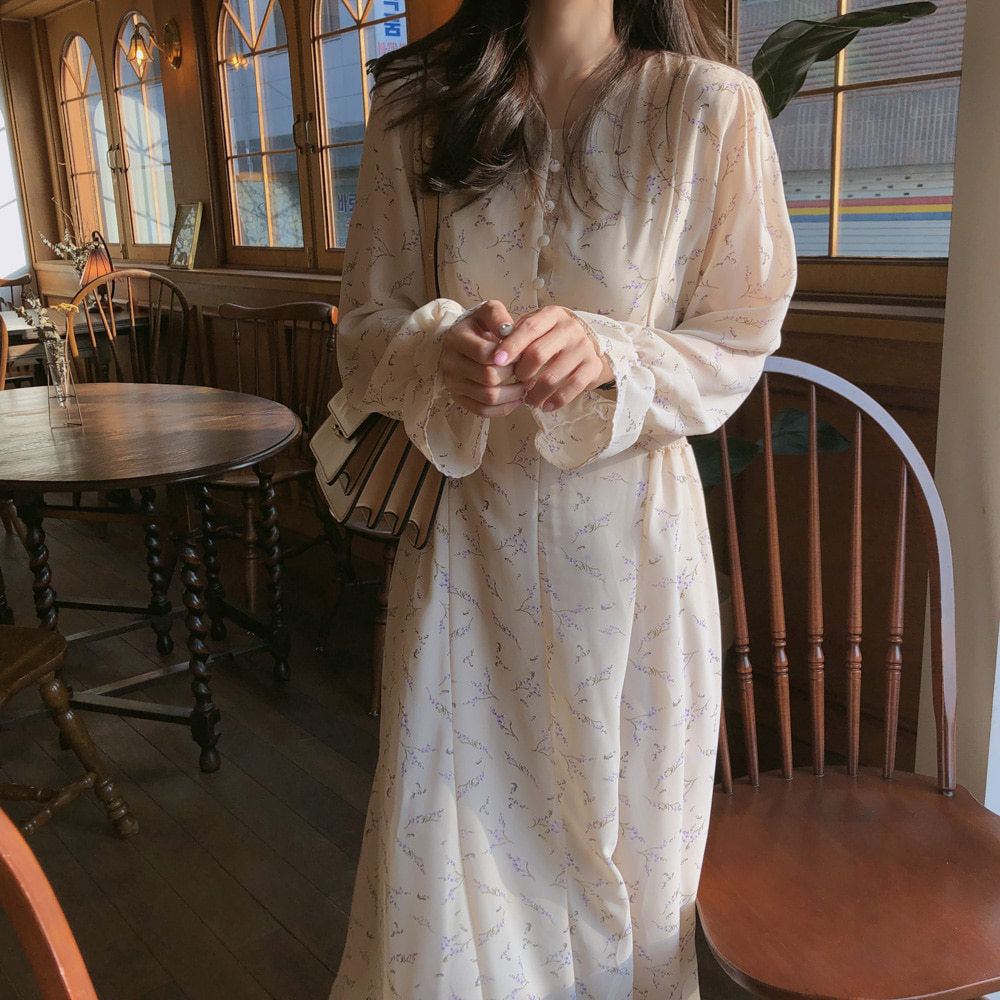 Floral chiffon long sleeve dress