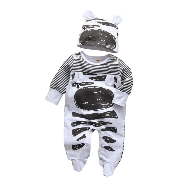 Baby boy cartoon long-sleeved jumpsuit cap