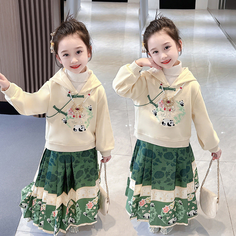 Children's Fleece-lined Thickened Horse-face Skirt Suit