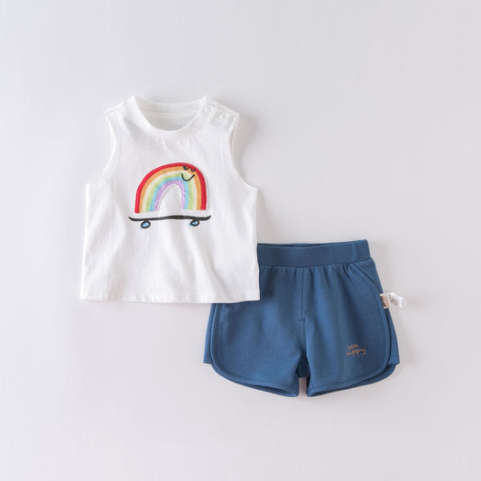 Baby cartoon cute vest casual shorts two-piece set