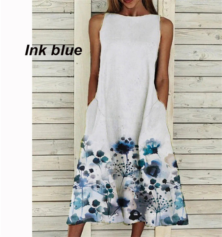 Fashion Ladies Floral Print Sleeveless Dress