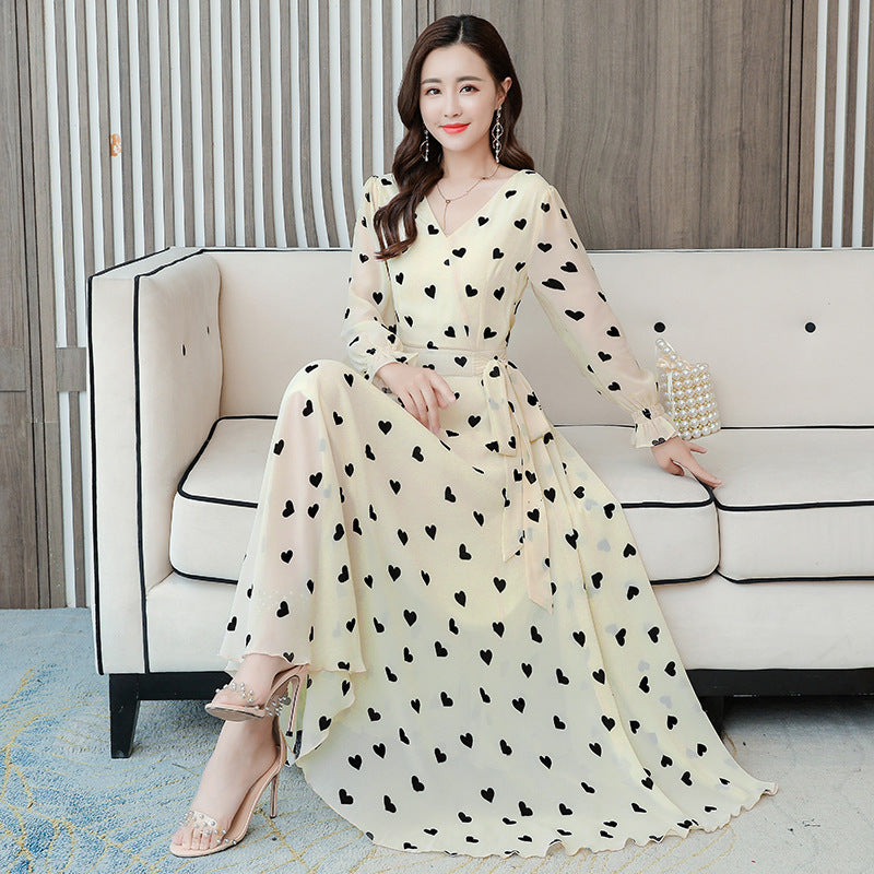 Long sleeve chiffon floral dress