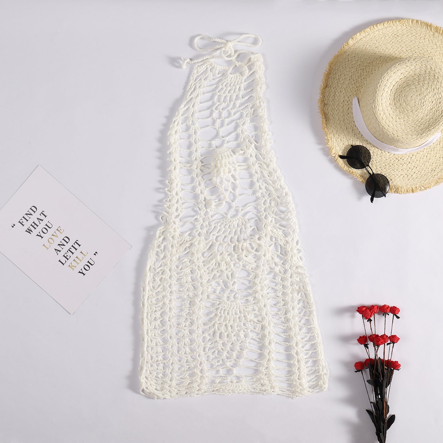 Robe de plage sexy tissée au crochet à la main tricotée ajourée découpée pour la plage, vêtements de protection solaire pour femmes