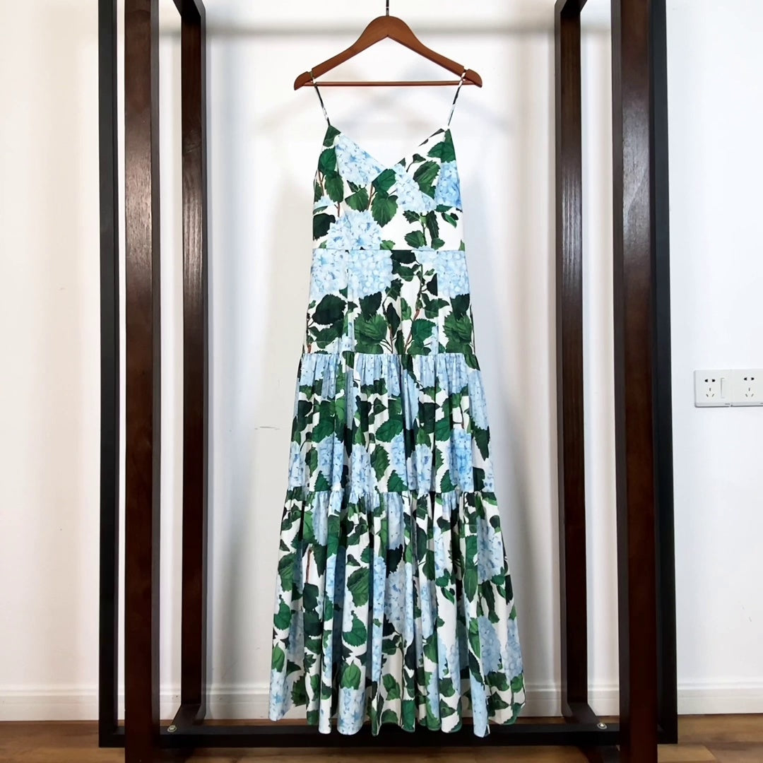 Robe féerique hortensia verte avec bretelles