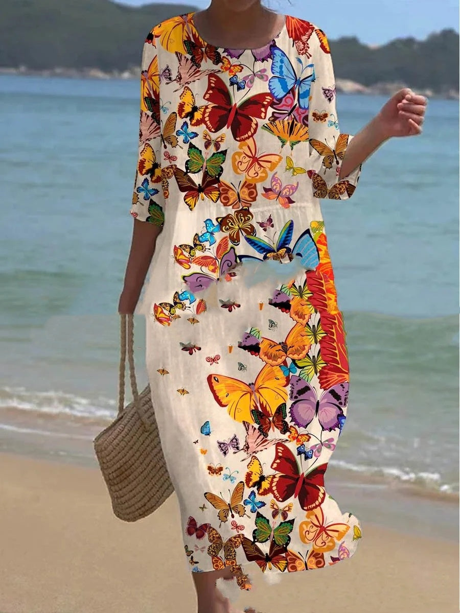 Women's Clothing Floral Printed Round Neck Dress