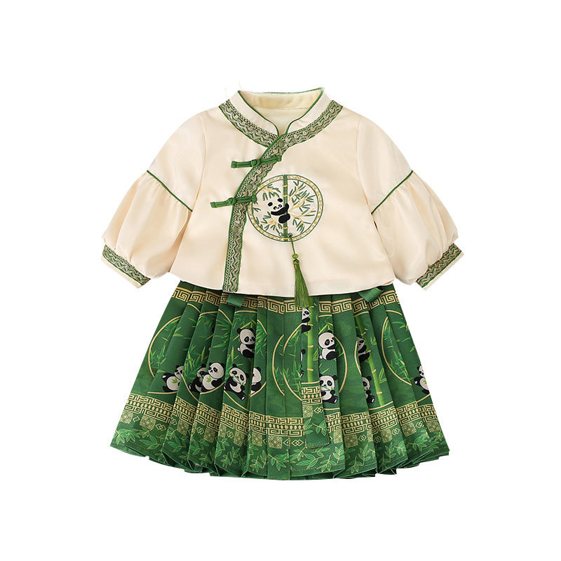 Robe pour filles, costume deux pièces de Style National, jupe à visage de cheval, à la mode pour enfants