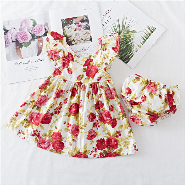 Vestido de bebé de algodón con estampado floral y volantes