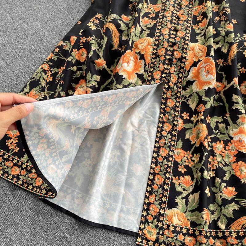 Robe ample à fleurs rétro française pour femmes