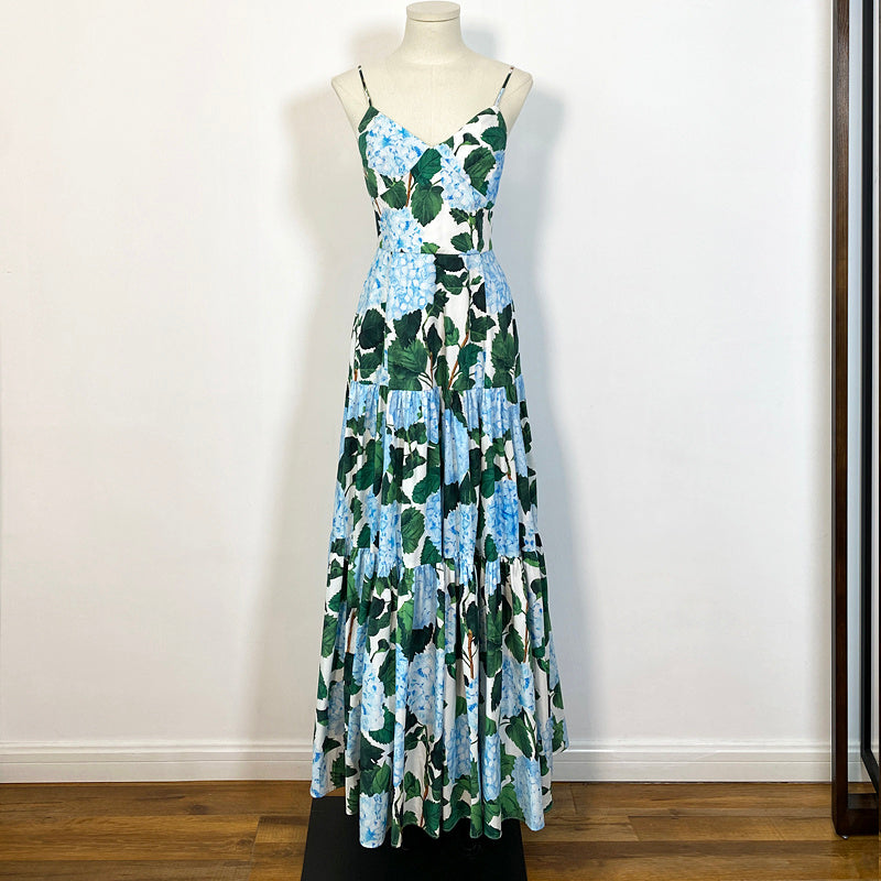 Robe féerique hortensia verte avec bretelles