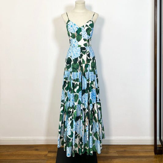 Robe féerique hortensia verte avec bretelles