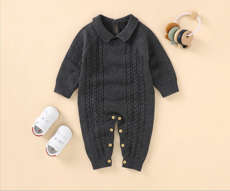 The Lapel Of The Baby Knit Jumpsuit Can Be Used In A Solid Color Sweater To Go Out