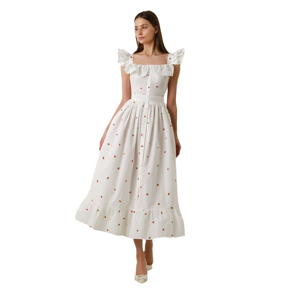 Robe florale française à col carré pour femmes