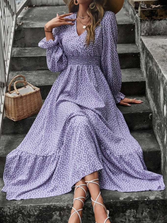 Robe longue fleurie à col en V Vêtements pour femmes