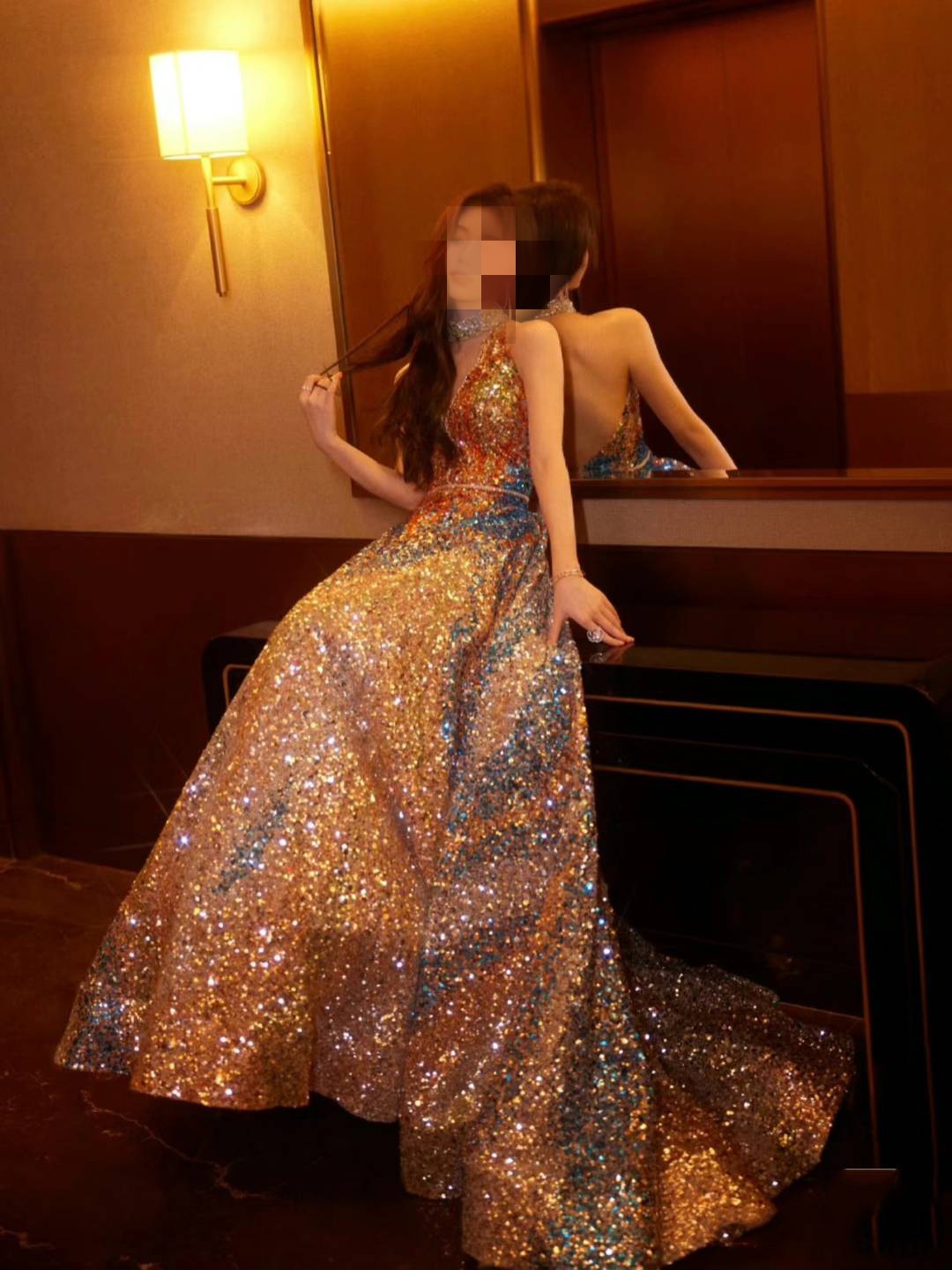 Elegant Evening Dress Banquet Host Sequins Dress