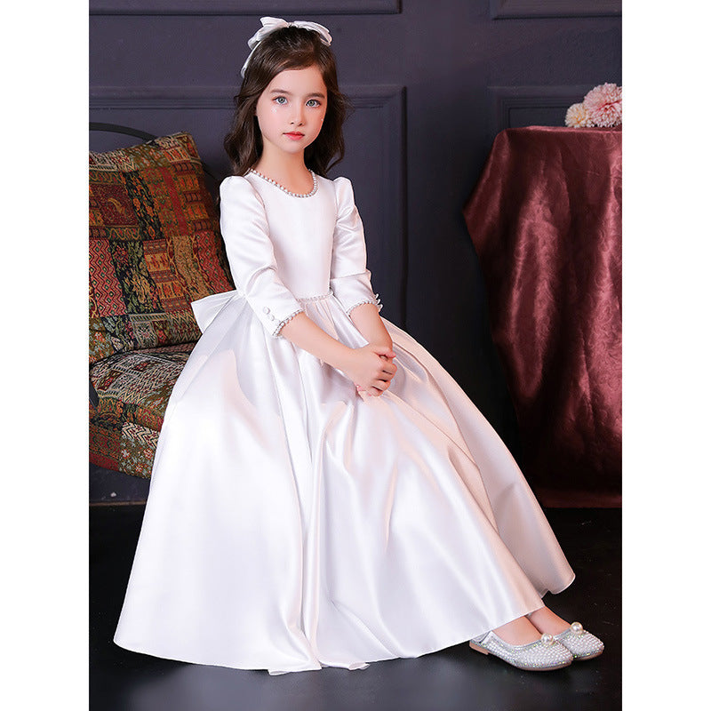 Children's White Satin Wedding Host Dress