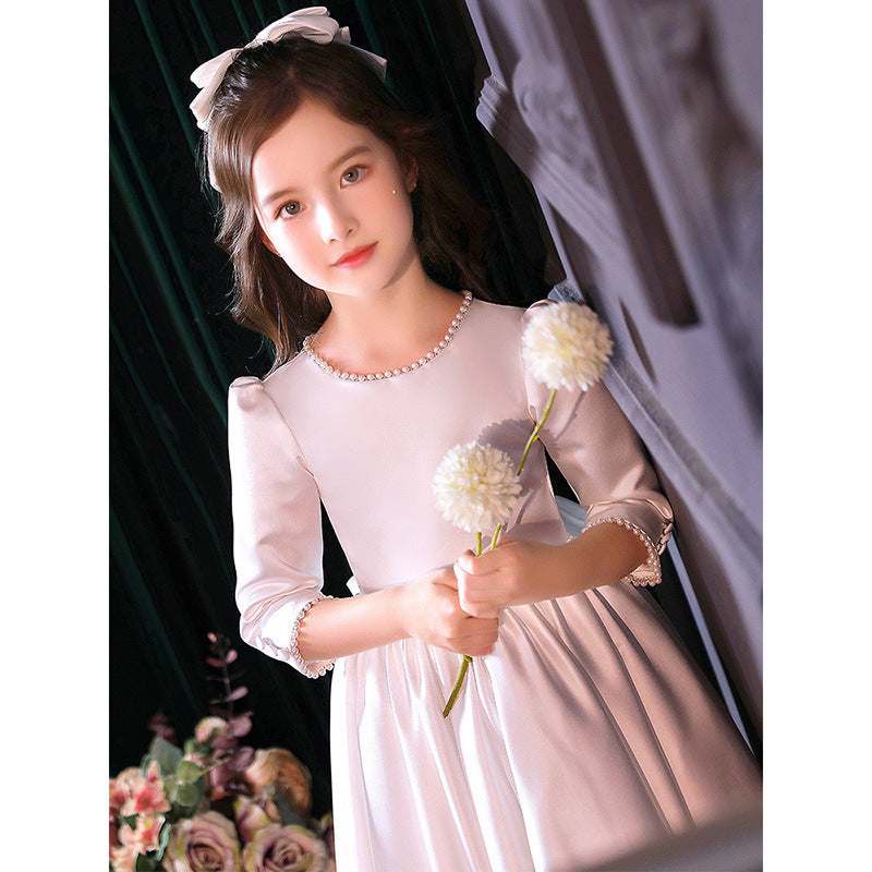 Children's White Satin Wedding Host Dress