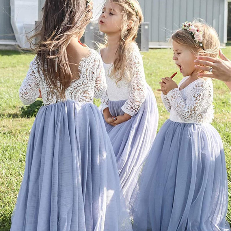 Robe droite trapèze avec dos en dentelle pour fille