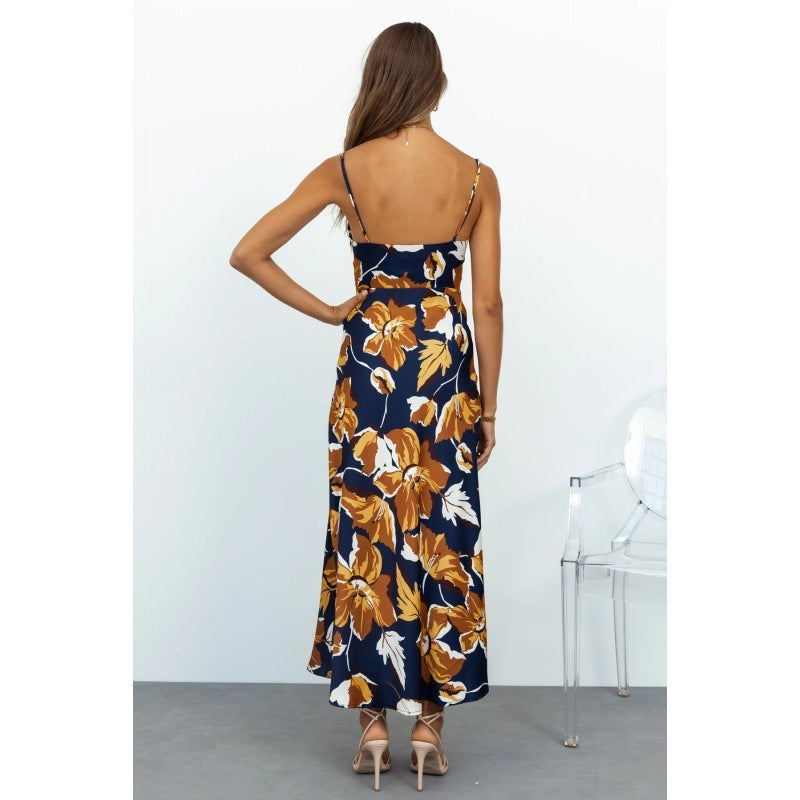 Robe longue à cordon de serrage à fleurs à la mode