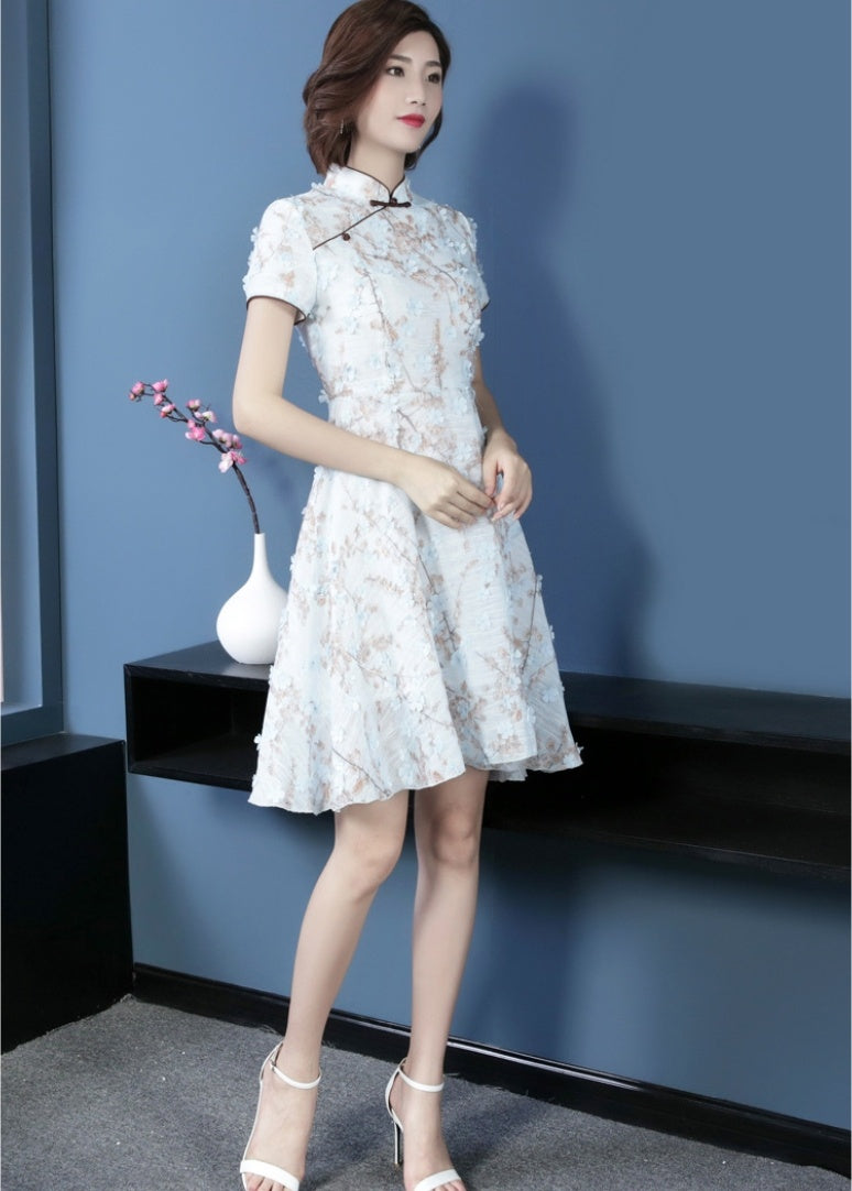 Robe Cheongsam Slim à fleurs pour femmes, tenue de soirée améliorée