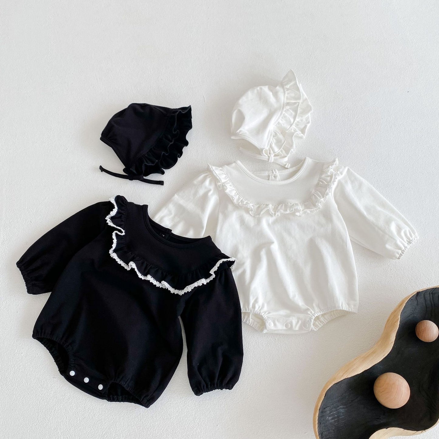 Autumn Baby Girl Lace Ruffle Collar Long Sleeve Romper Hat