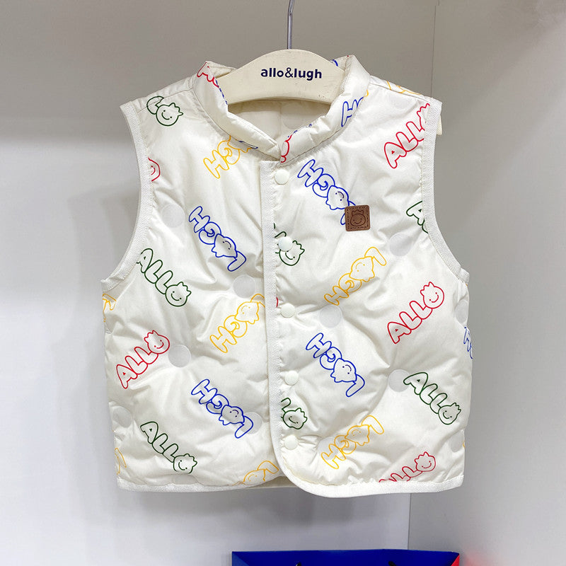 Boys And Girls' Full Printed Letters Down Vest