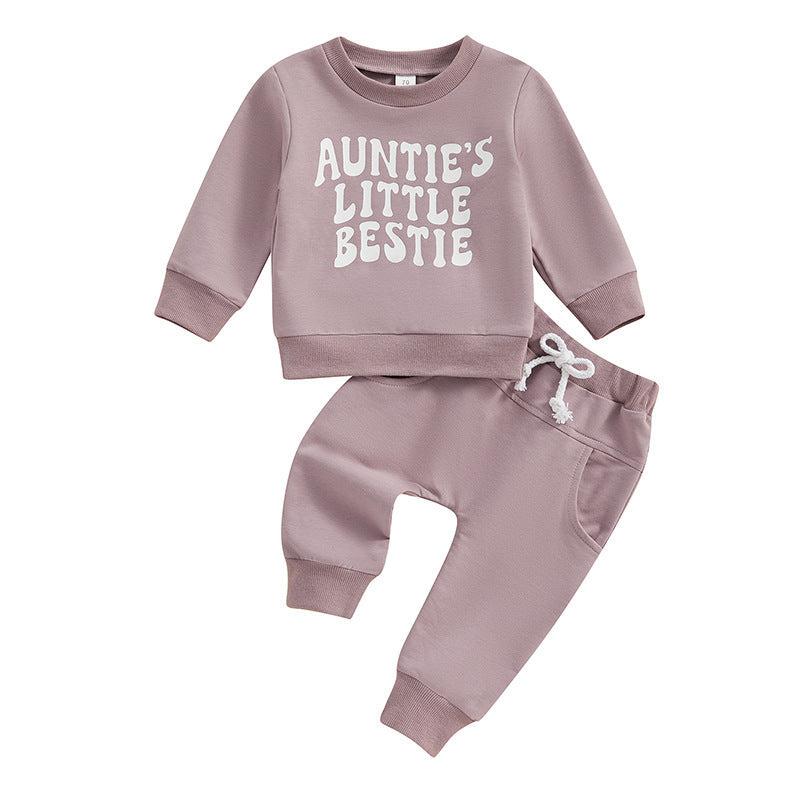 Pull à manches longues imprimé floral, pantalon slim, vêtements deux pièces pour enfants