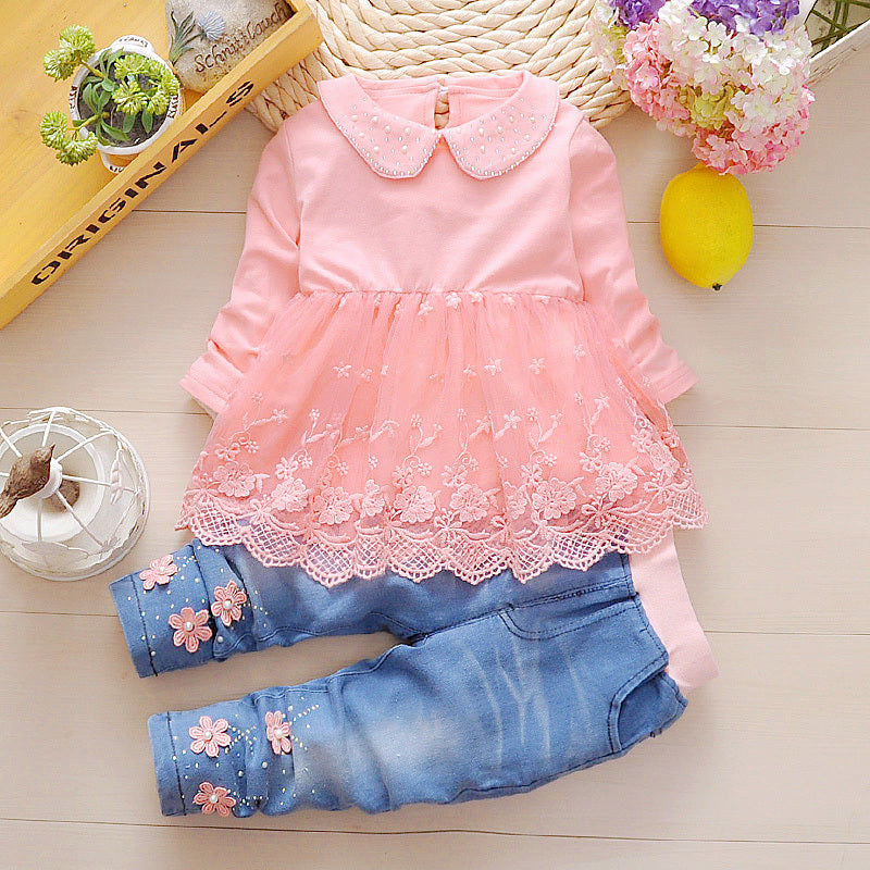 Costume de printemps en jean pour fille