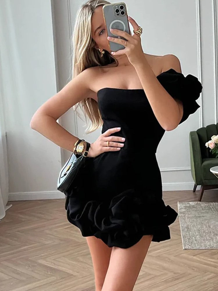 Sleeveless Slim Tube Top Tight Pleated Party Mini Dress