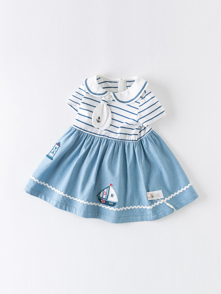 Robe à manches courtes rayée bleu bébé