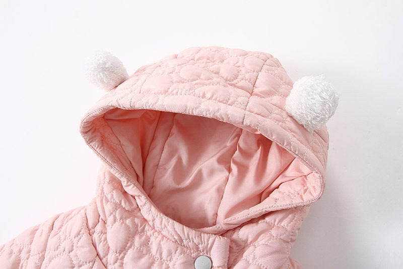 Cute Ears Hooded Baby Love Velvet Rompers Jumpsuit