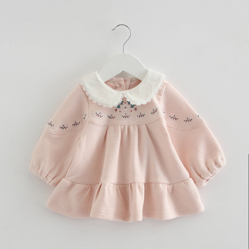 Robe de printemps à manches longues pour bébé, couleur unie