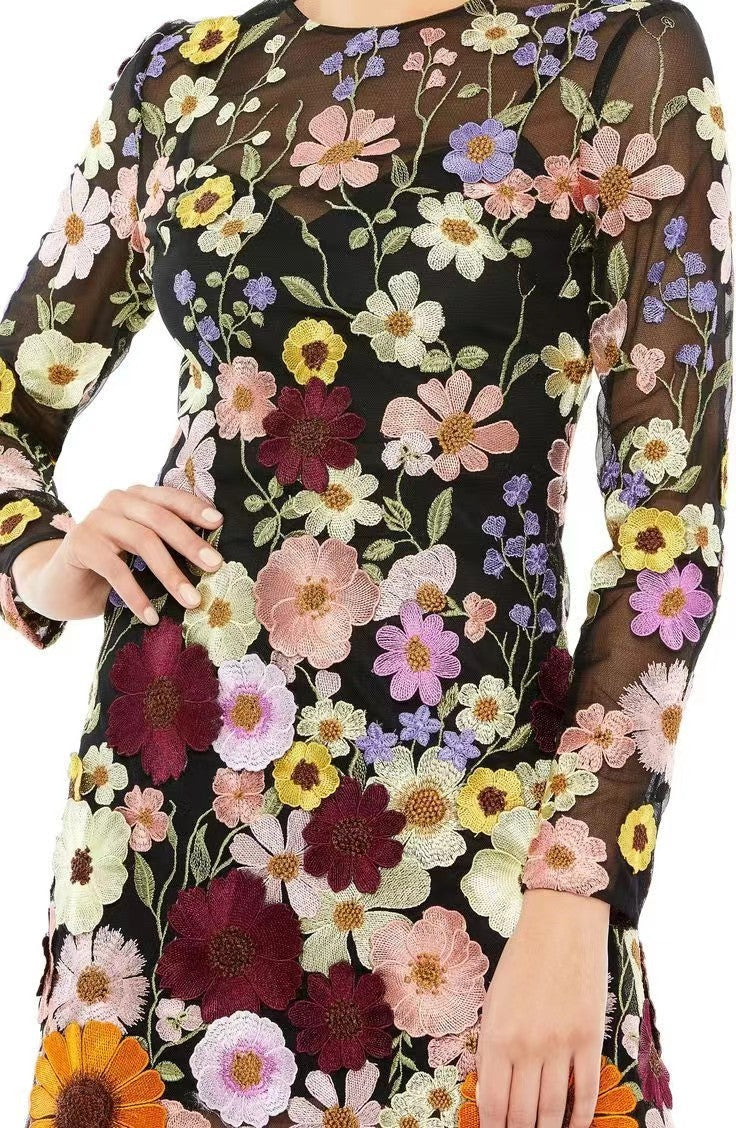 Vestido sexy con vaina de flores tridimensional Europa y América Primavera y novedad de verano transfronterizas