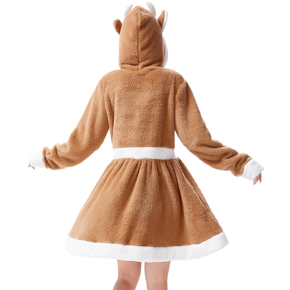 Christmas Khaki Cute Reindeer Animal Dress