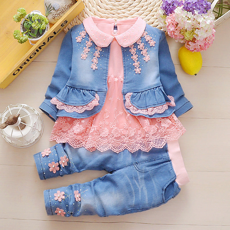 Costume de printemps en jean pour fille