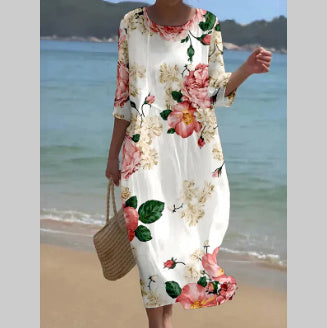 Women's Clothing Floral Printed Round Neck Dress