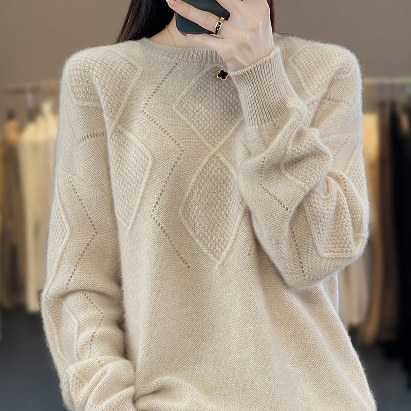 Women's Fashionable Round Neck Pullover Hollow Out Bottoming Knitted Sweater