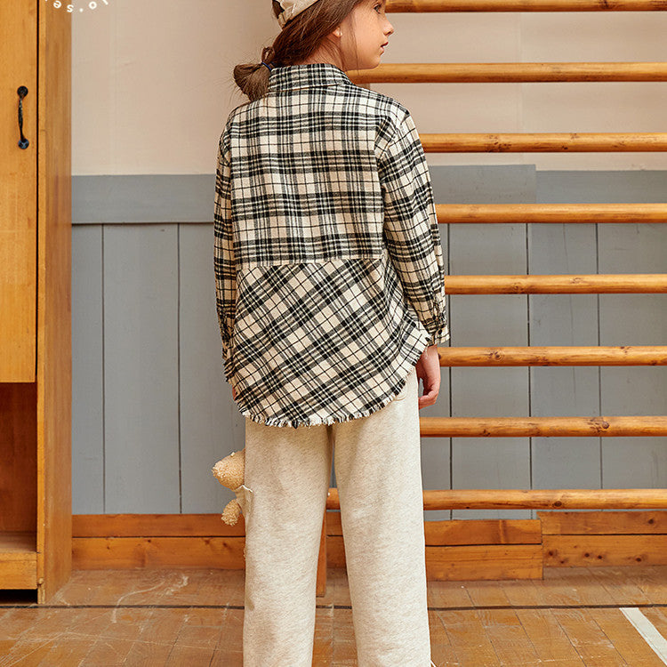 Children's Casual Loose Plaid Long-sleeved Shirt