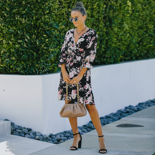 Vestido de gasa floral de media manga para mujer