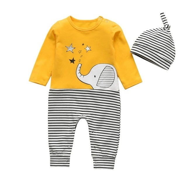 Baby boy cartoon long-sleeved jumpsuit cap